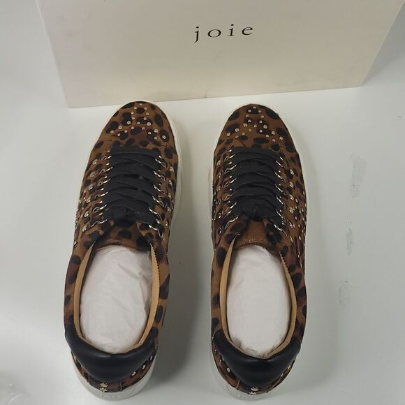NEW 10 JOIE CALF HAIR Leopard Print STUDDED black brown SNEAKERS SHOES 40 NWT - Picture 3 of 8